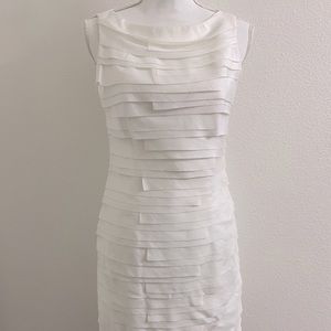 White Ruffled London Times Midi Dress